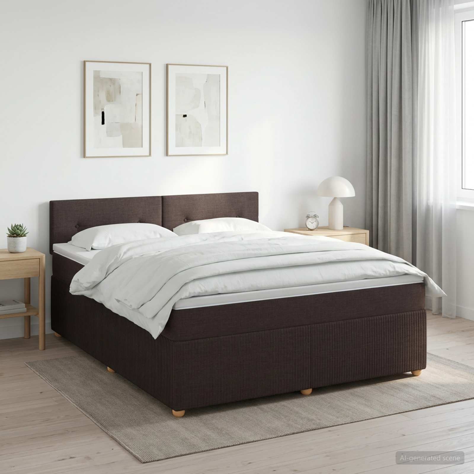 Lit boxspring avec matelas Marron foncé 140 x 190 cm Tissu