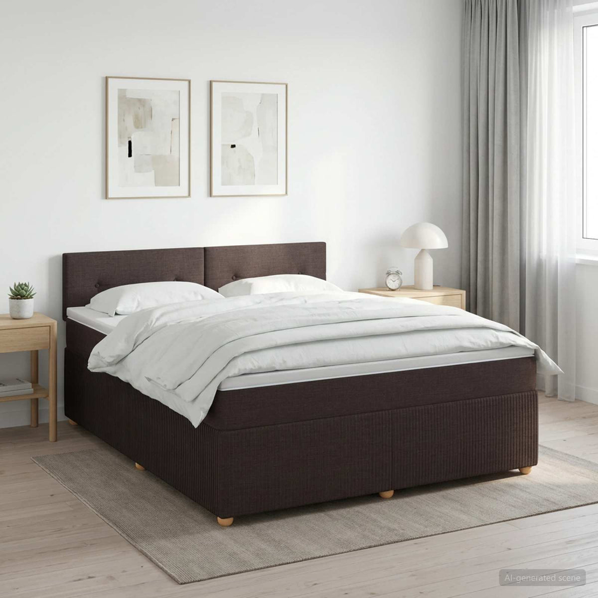 Lit boxspring avec matelas Marron foncé 140 x 190 cm Tissu