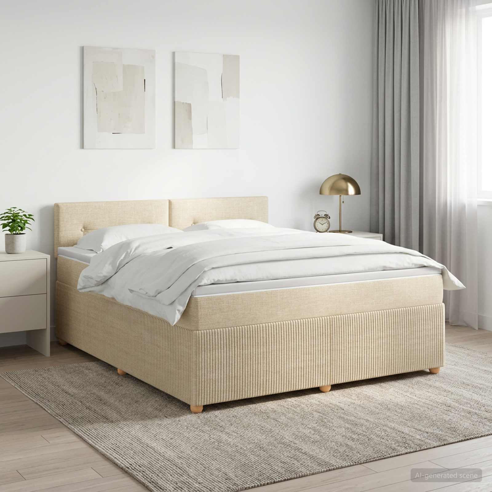 Lit boxspring avec matelas Crème 140 x 190 cm Tissu - XIOS