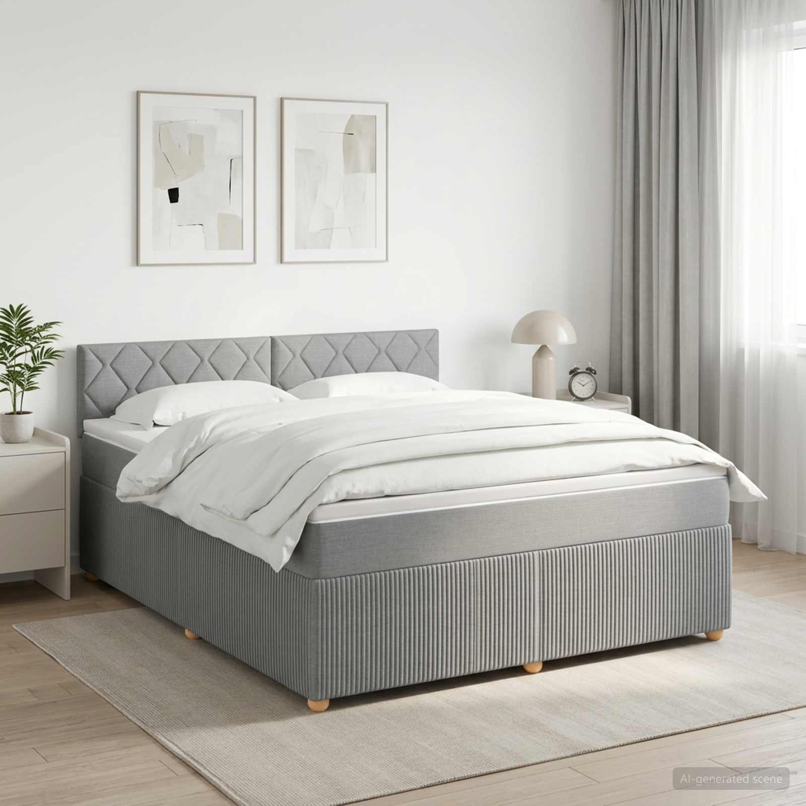 Lit boxspring avec matelas Gris clair 140 x 190 cm Tissu - XIOS