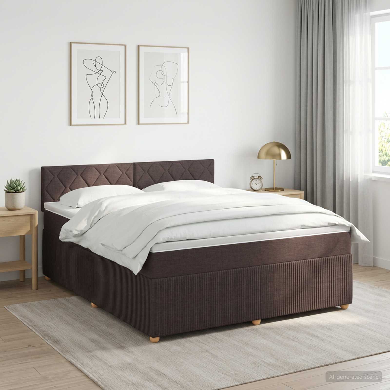 Lit boxspring avec matelas Marron foncé 140 x 190 cm Tissu
