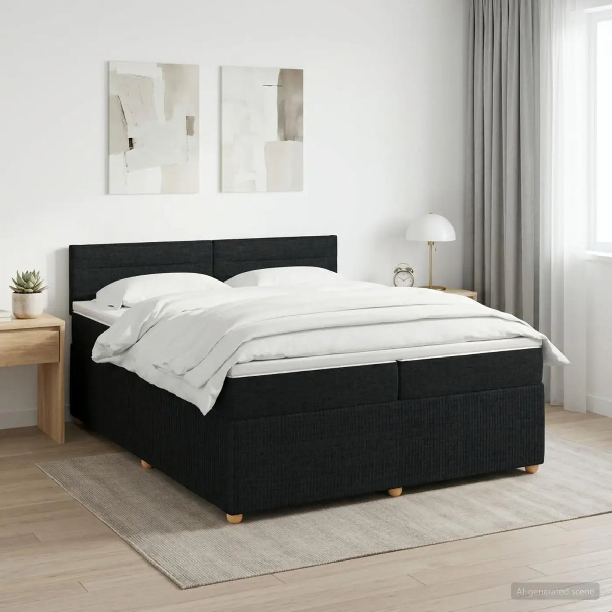 Lit boxspring avec matelas Noir 200 x 200 cm Tissu - XIOS