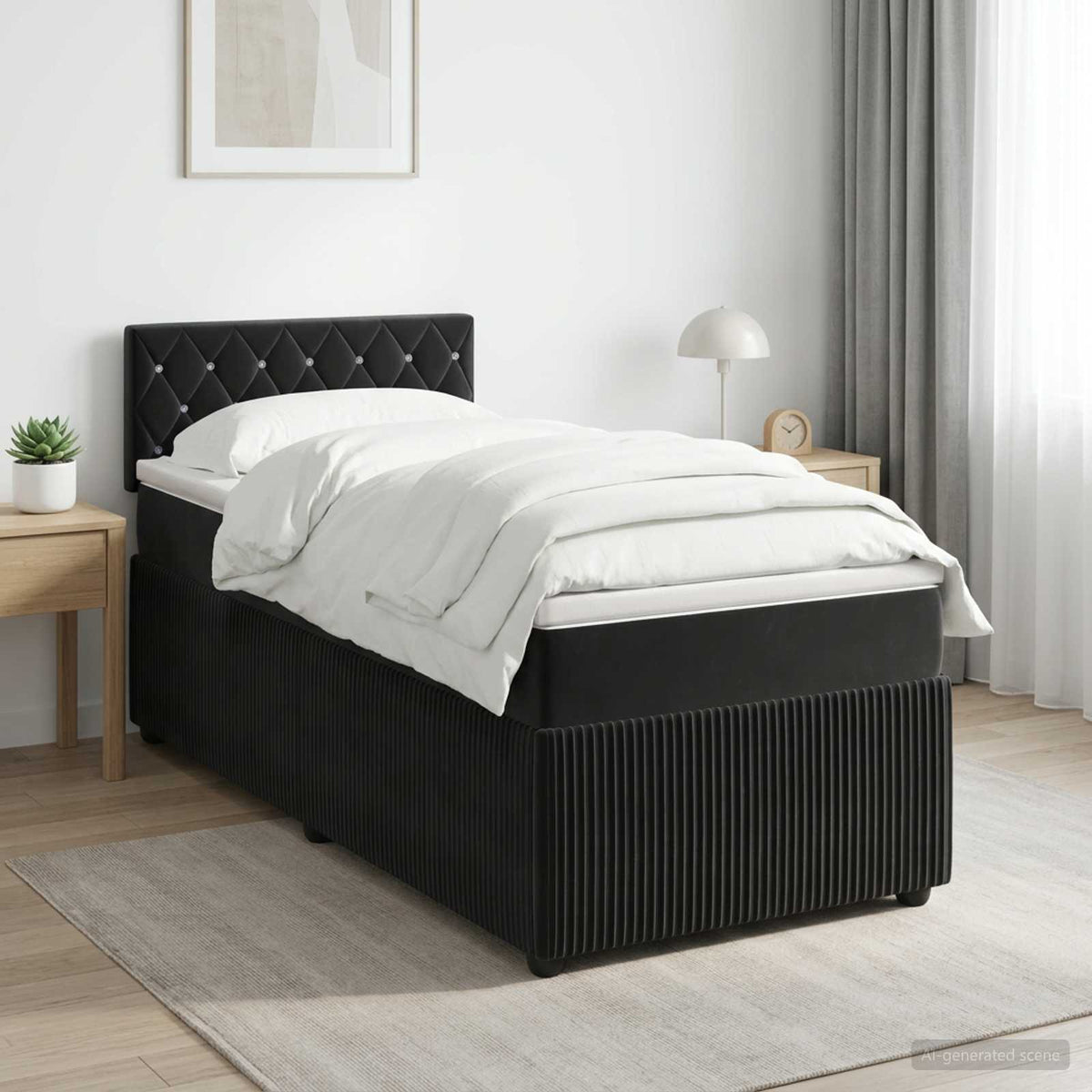 Lit boxspring avec matelas Noir 90 x 200 cm Velours
