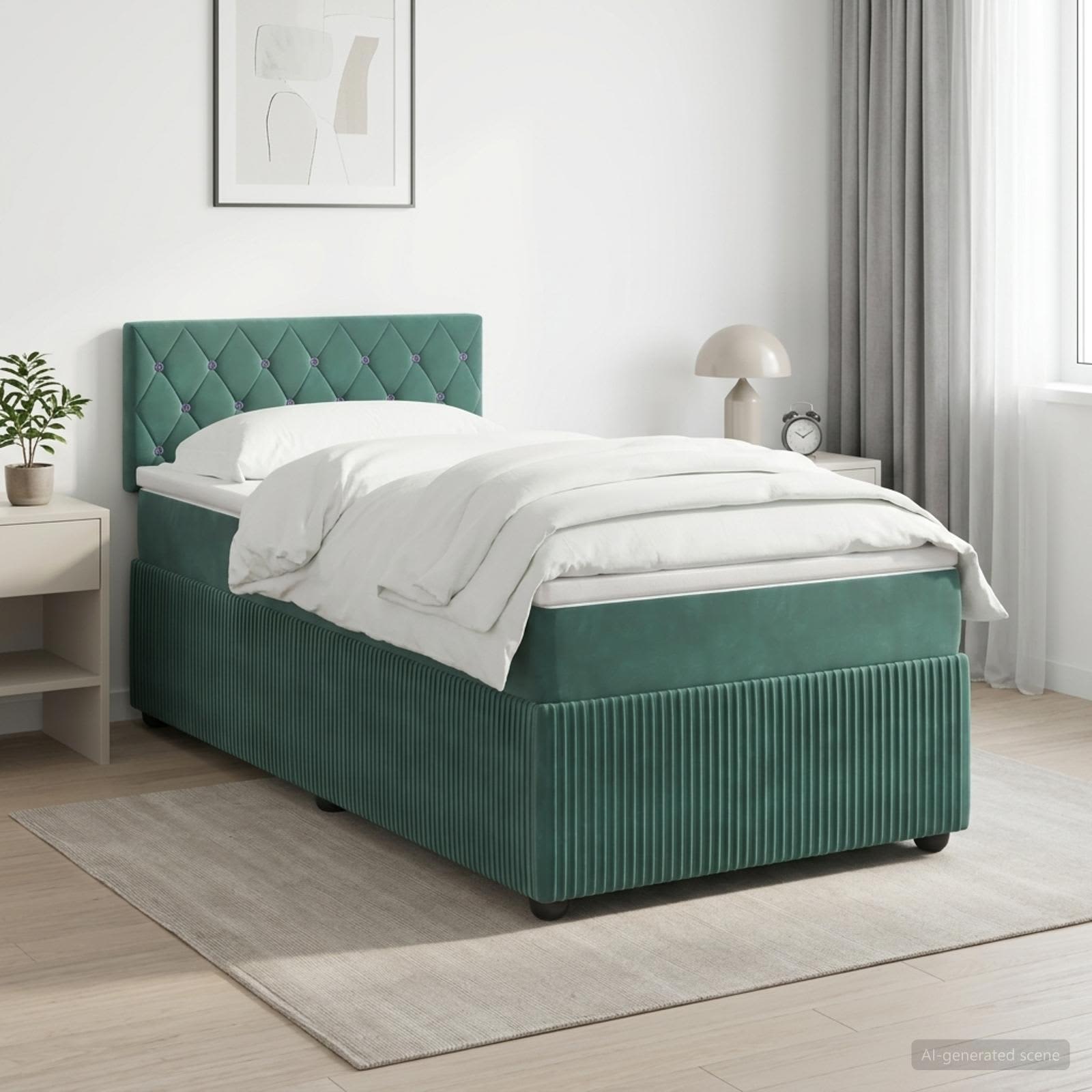 Lit boxspring avec matelas Vert foncé 100 x 200 cm Velours