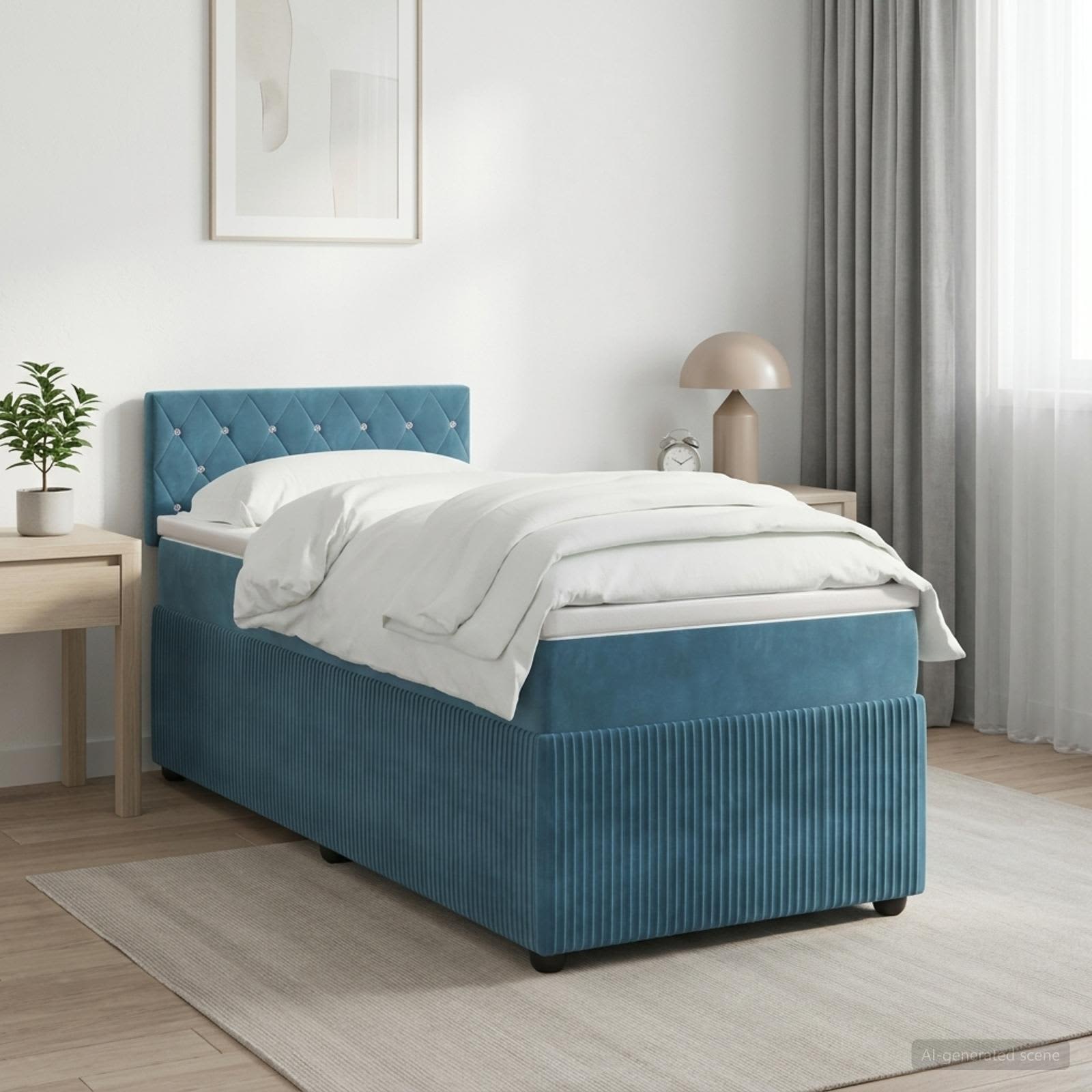 Lit boxspring avec matelas Bleu foncé 90 x 190 cm Velours