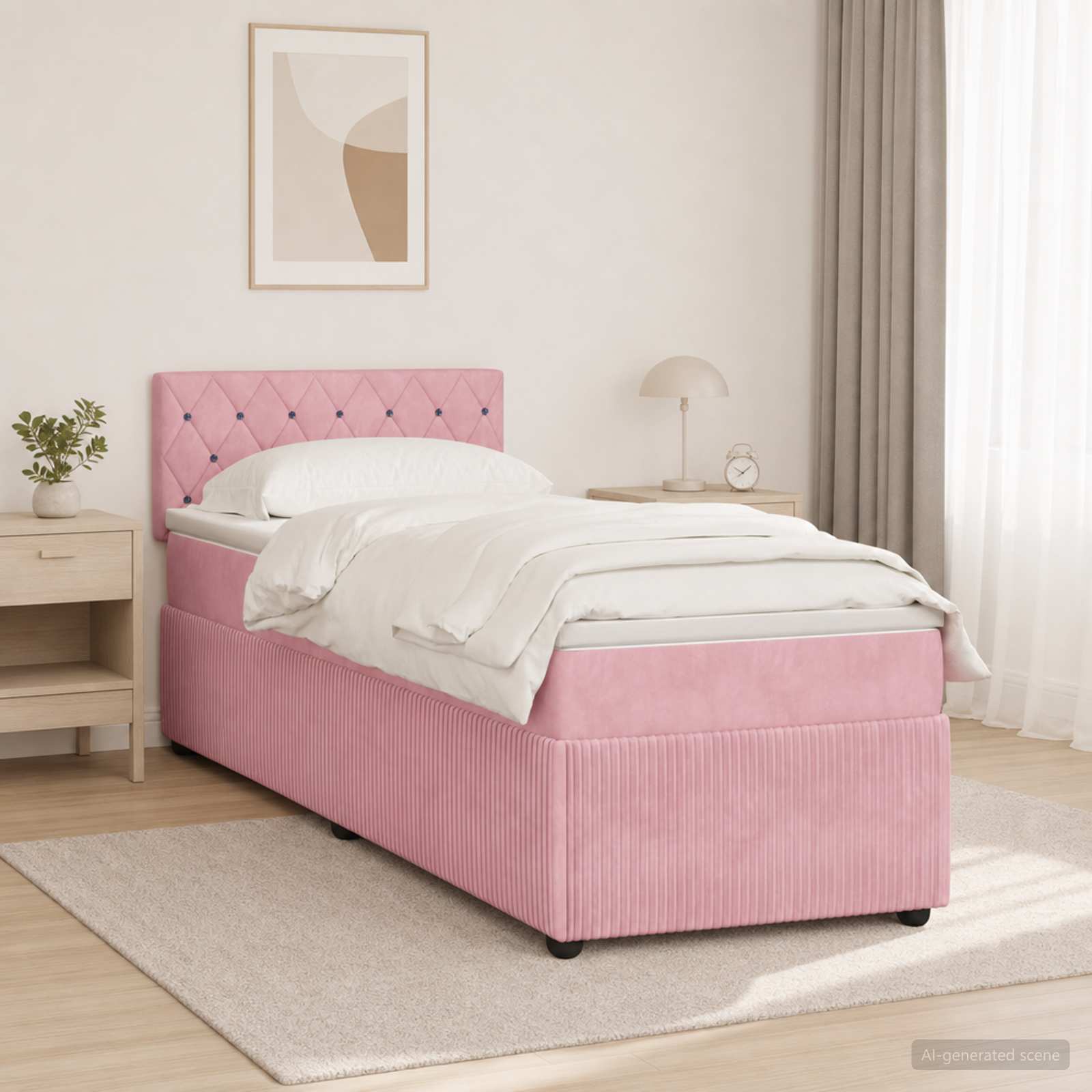Lit boxspring avec matelas Rose 80 x 200 cm Velours