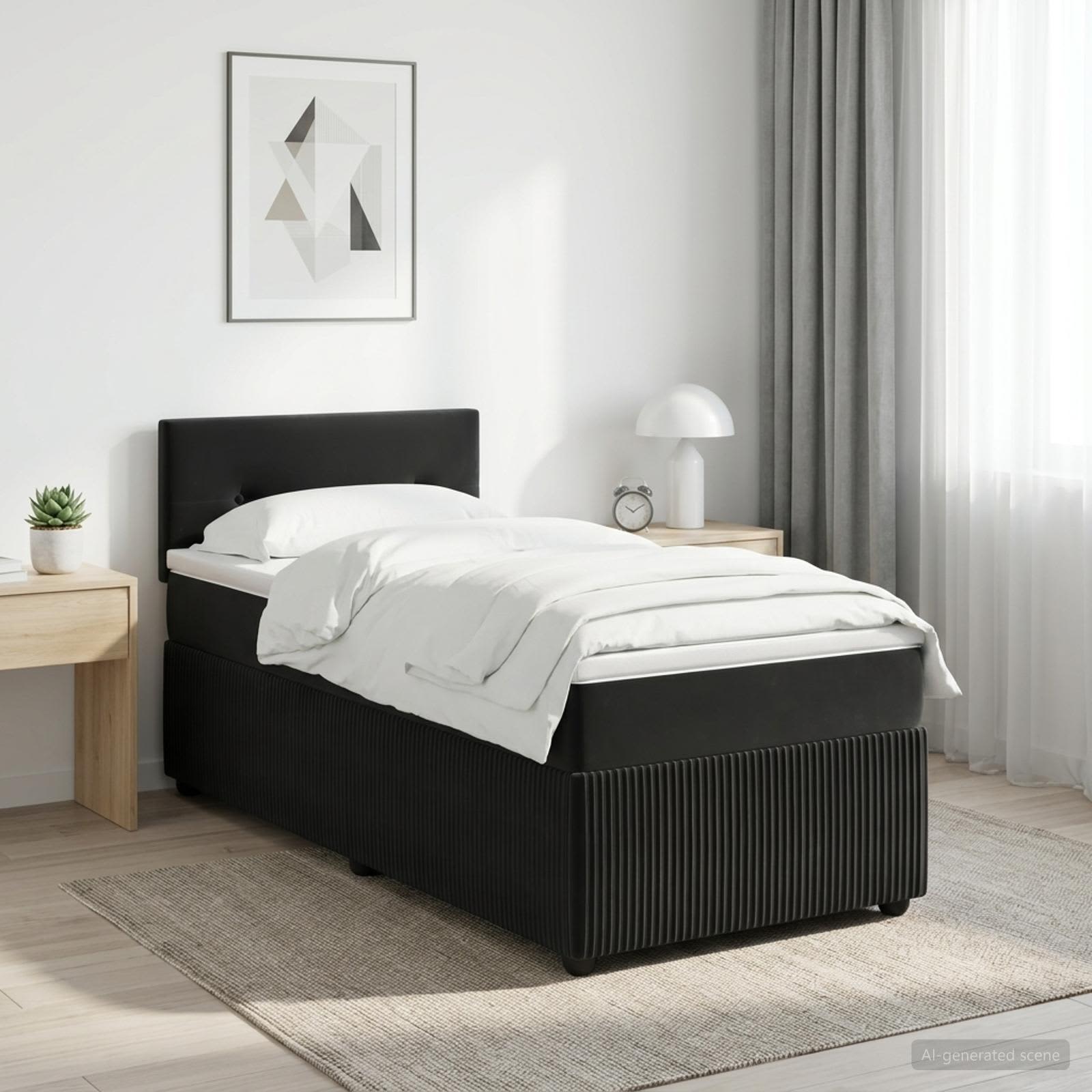 Lit boxspring avec matelas Noir 90 x 200 cm Velours