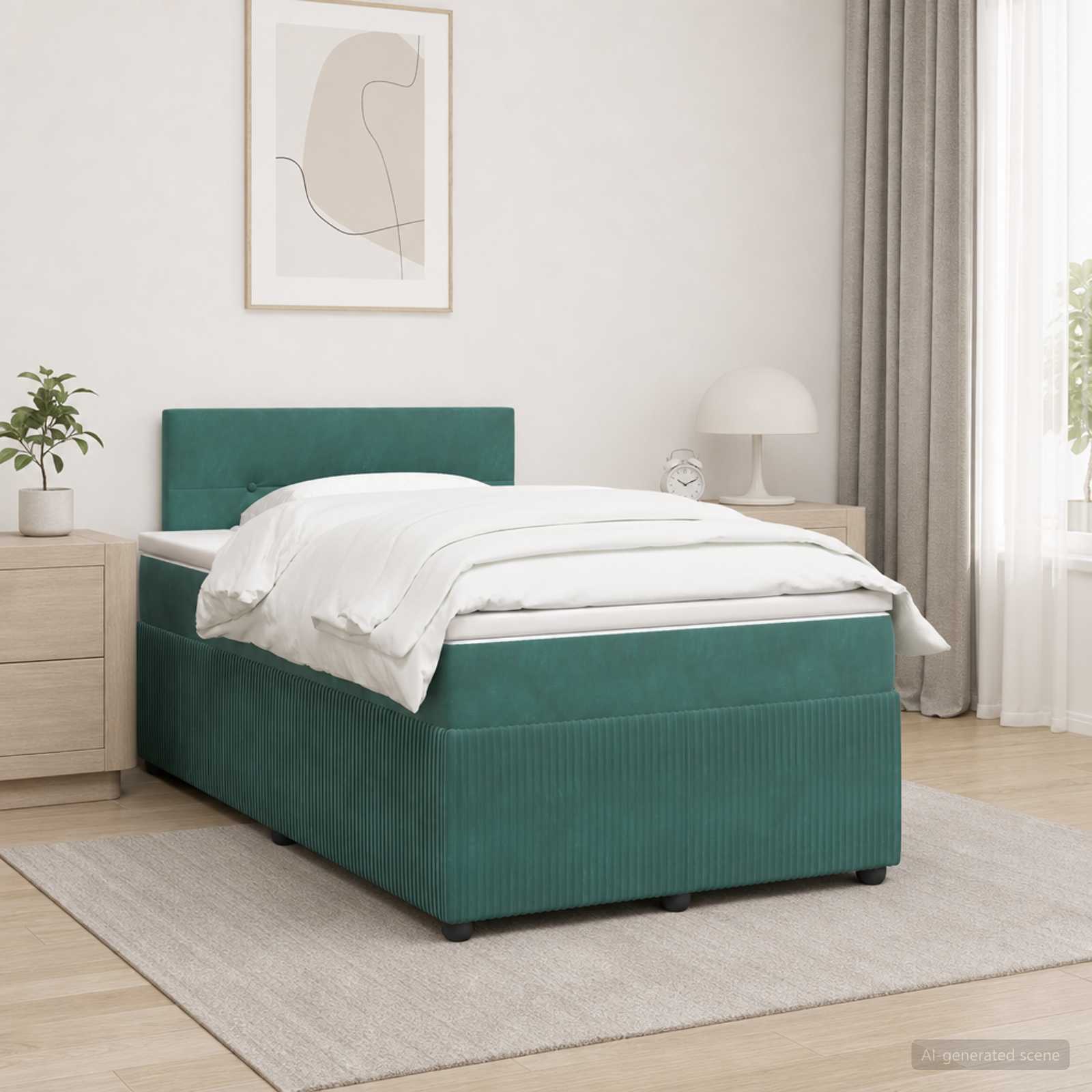 Lit boxspring avec matelas Vert foncé 120 x 200 cm Velours