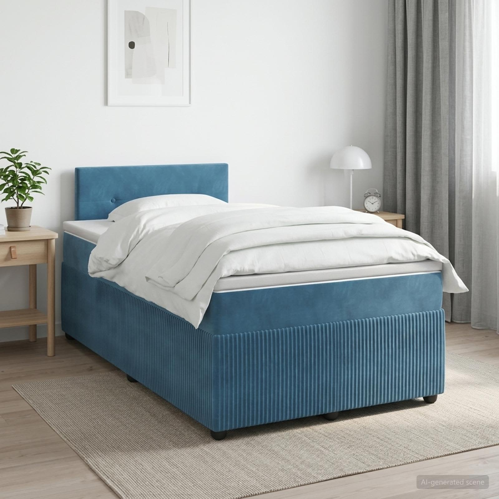 Lit boxspring avec matelas Bleu 120 x 190 cm Velours