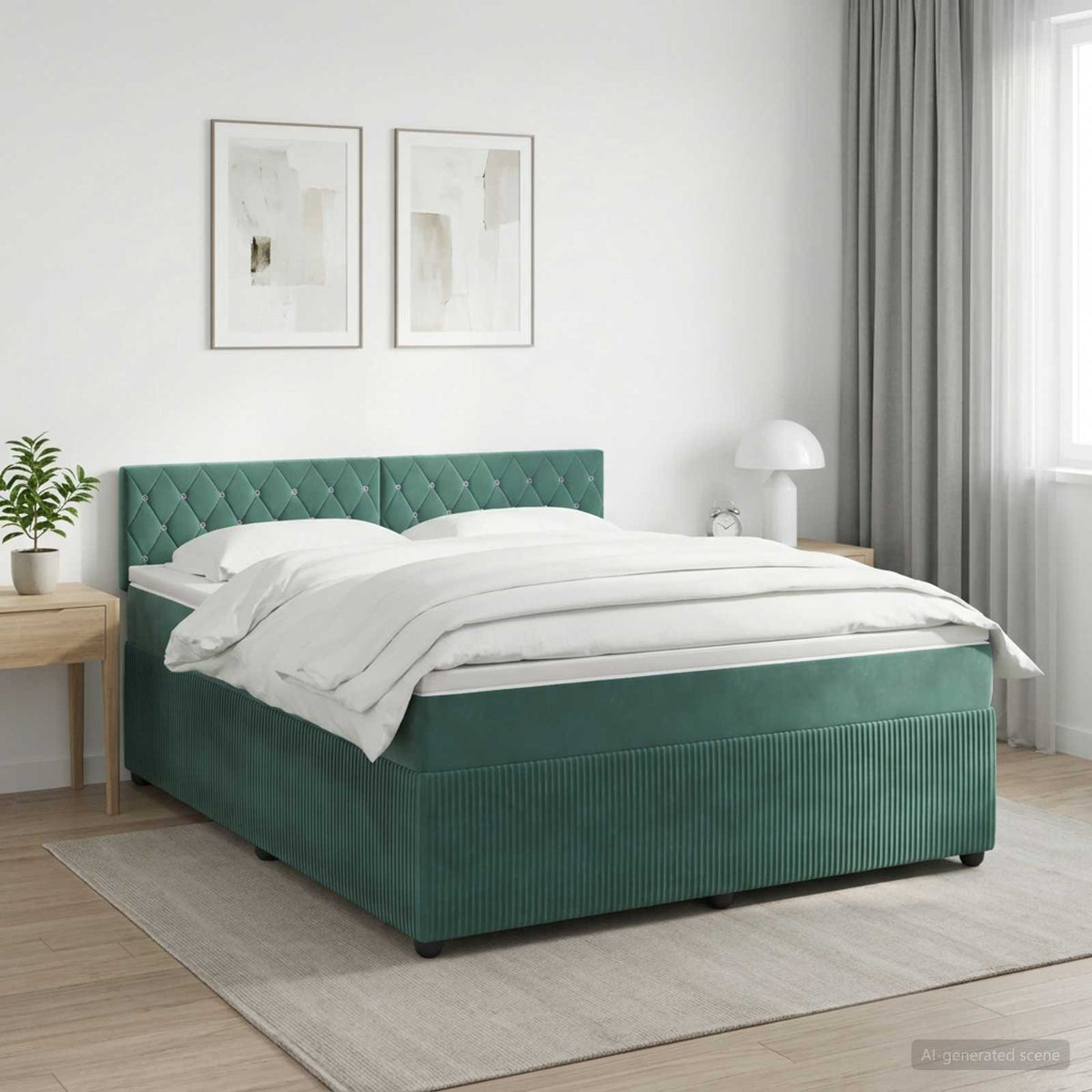 Lit boxspring avec matelas Vert foncé 140 x 200 cm Velours