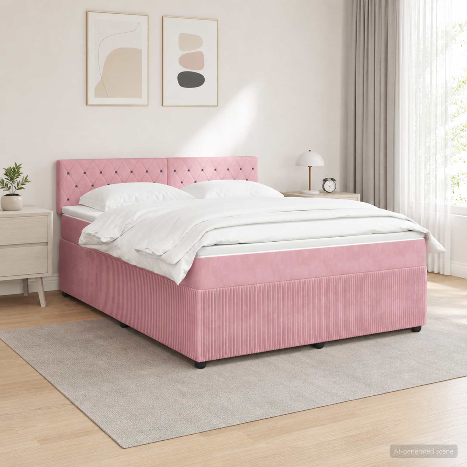 Lit boxspring avec matelas Rose 140 x 190 cm Velours