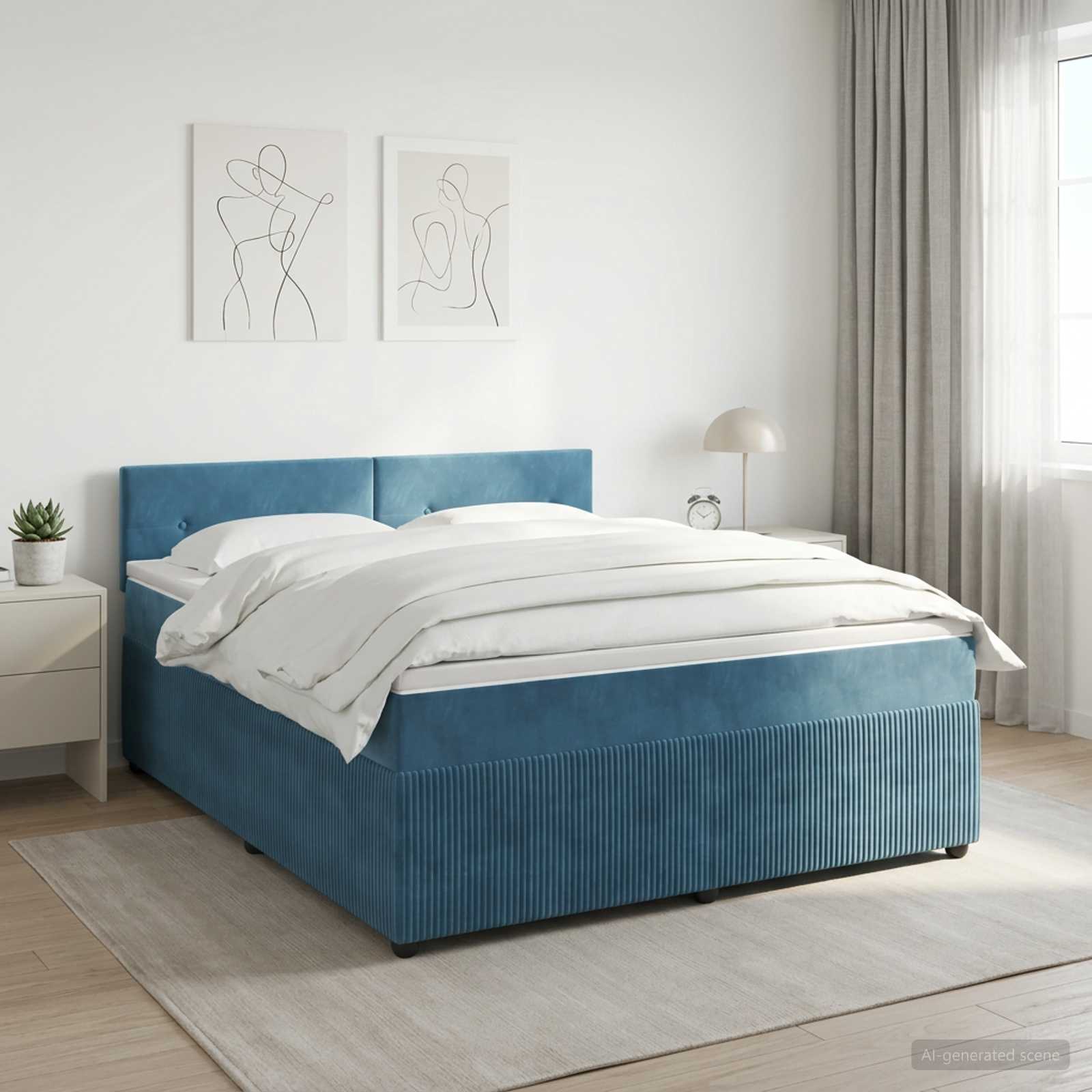 Lit boxspring avec matelas Bleu foncé 140 x 200 cm Velours