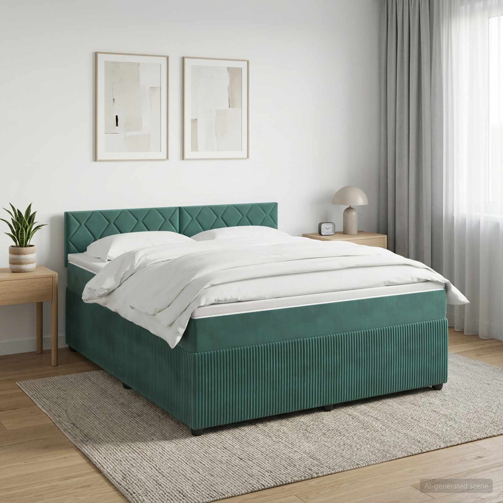 Lit boxspring avec matelas Vert foncé 140 x 190 cm Velours