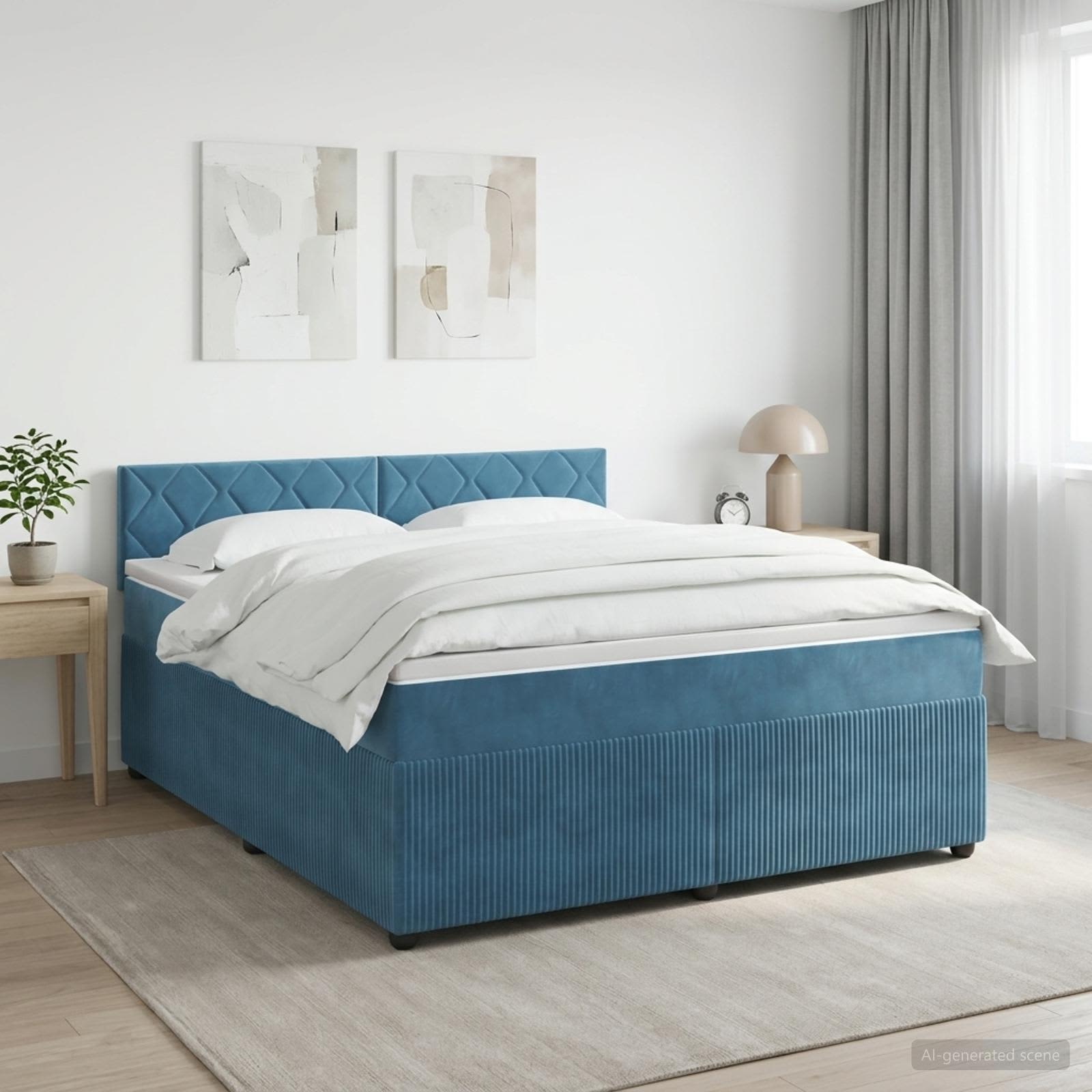 Lit boxspring avec matelas Bleu foncé 140 x 190 cm Velours