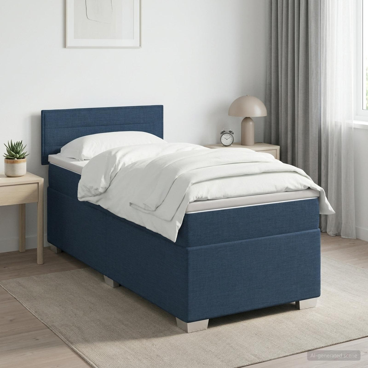Lit de box spring avec matelas et LED Bleu 90 x 190 cm Tissu