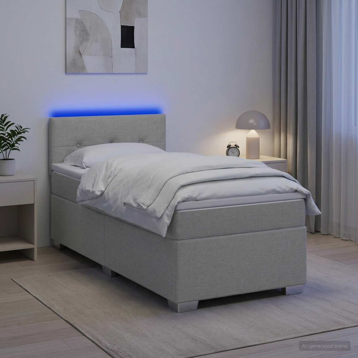Lit de box spring avec matelas et LED Gris clair Simple Tissu