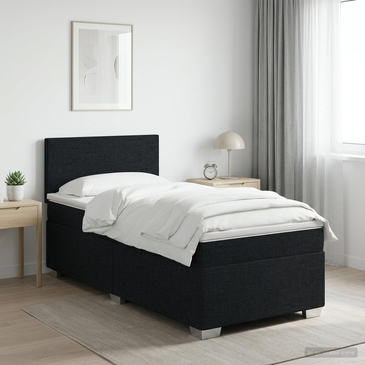Lit de box spring avec matelas et LED Noir 90 x 200 cm Tissu