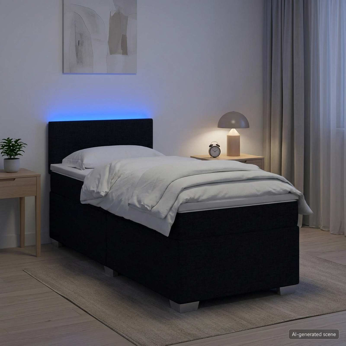 Lit de box spring avec matelas et LED Noir 90 x 200 cm Tissu