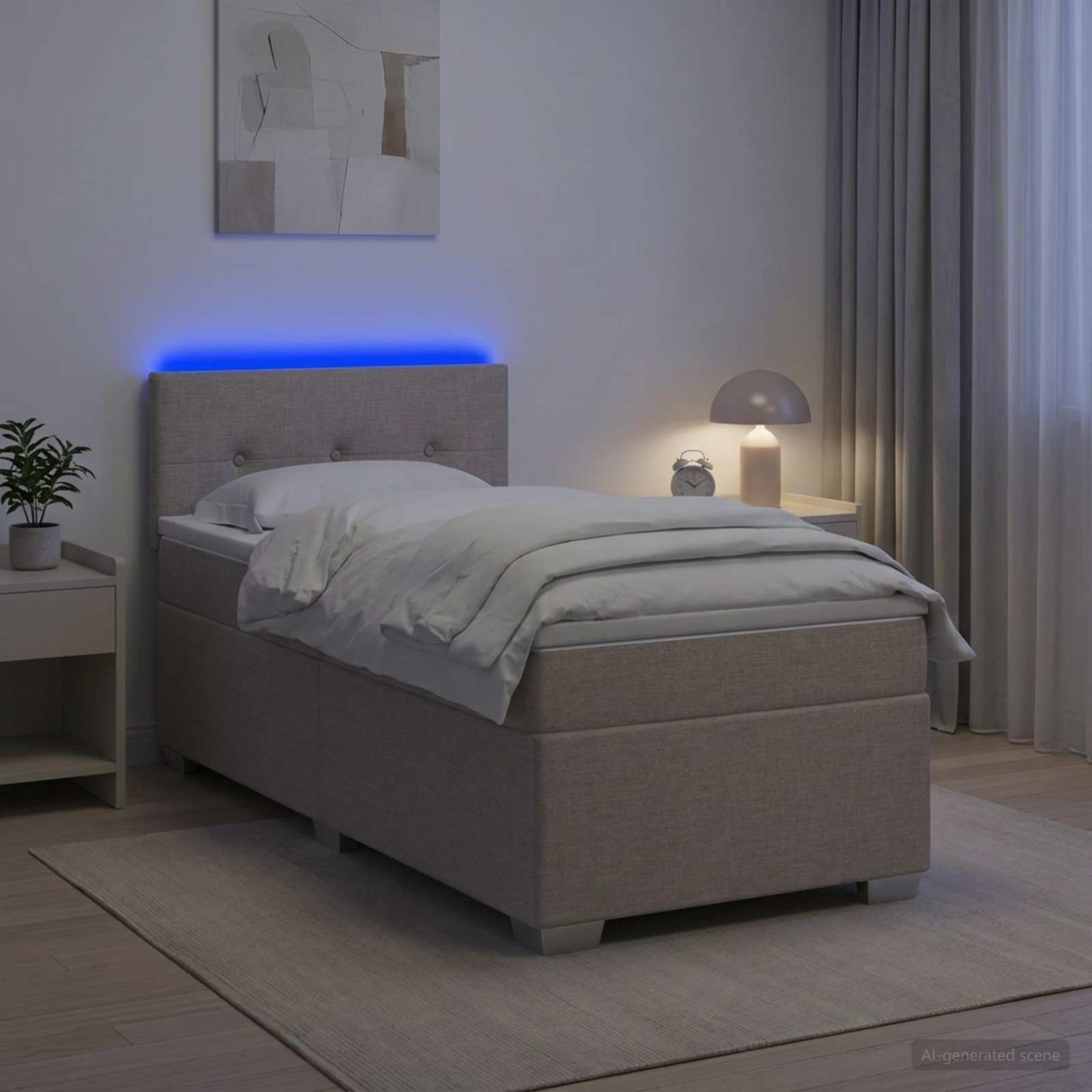 Lit de box spring avec matelas et LED Taupe 100 x 200 cm Tissu