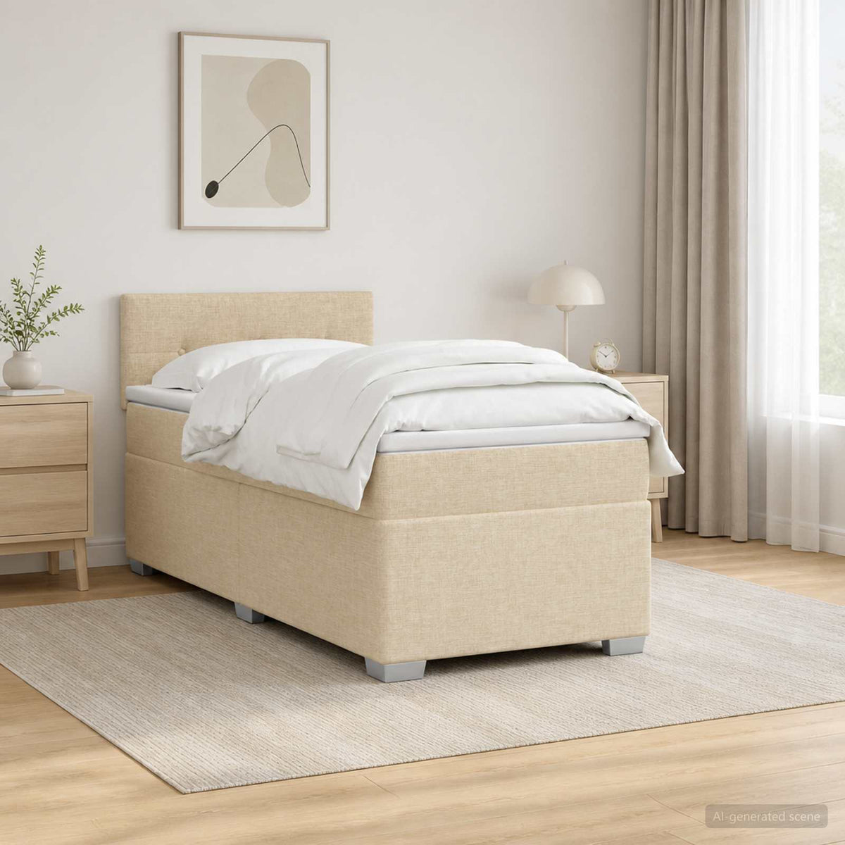 Lit de box spring avec matelas et LED Crème 90 x 200 cm Tissu