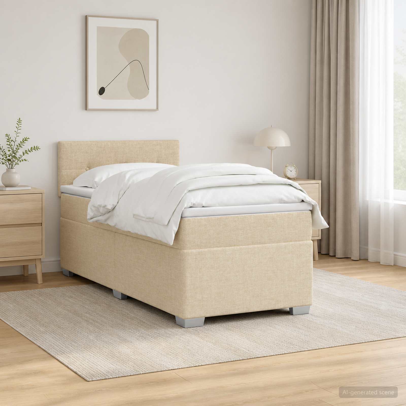 Lit de box spring avec matelas et LED Crème 90 x 190 cm Tissu - XIOS