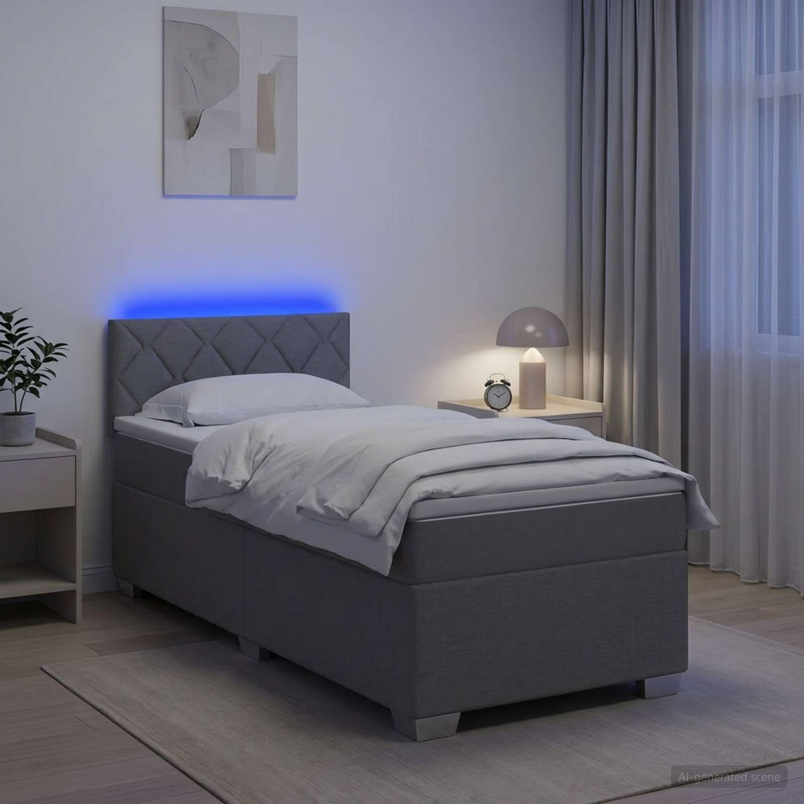 Lit de box spring avec matelas et LED Gris clair 100 x 200 cm