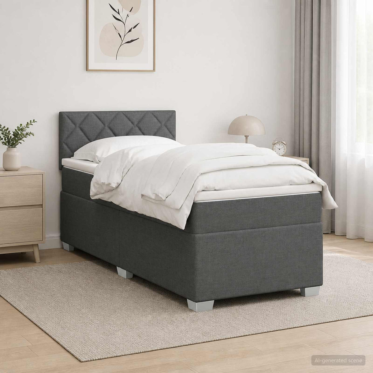 Lit de box spring avec matelas et LED Gris foncé 90 x 190 cm