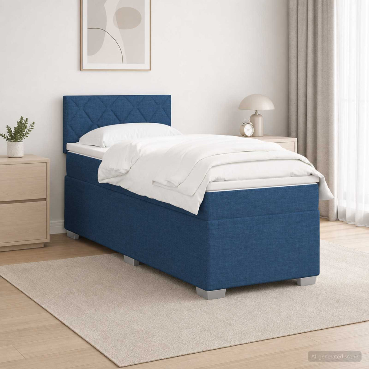 Lit de box spring avec matelas et LED Bleu 90 x 190 cm Tissu