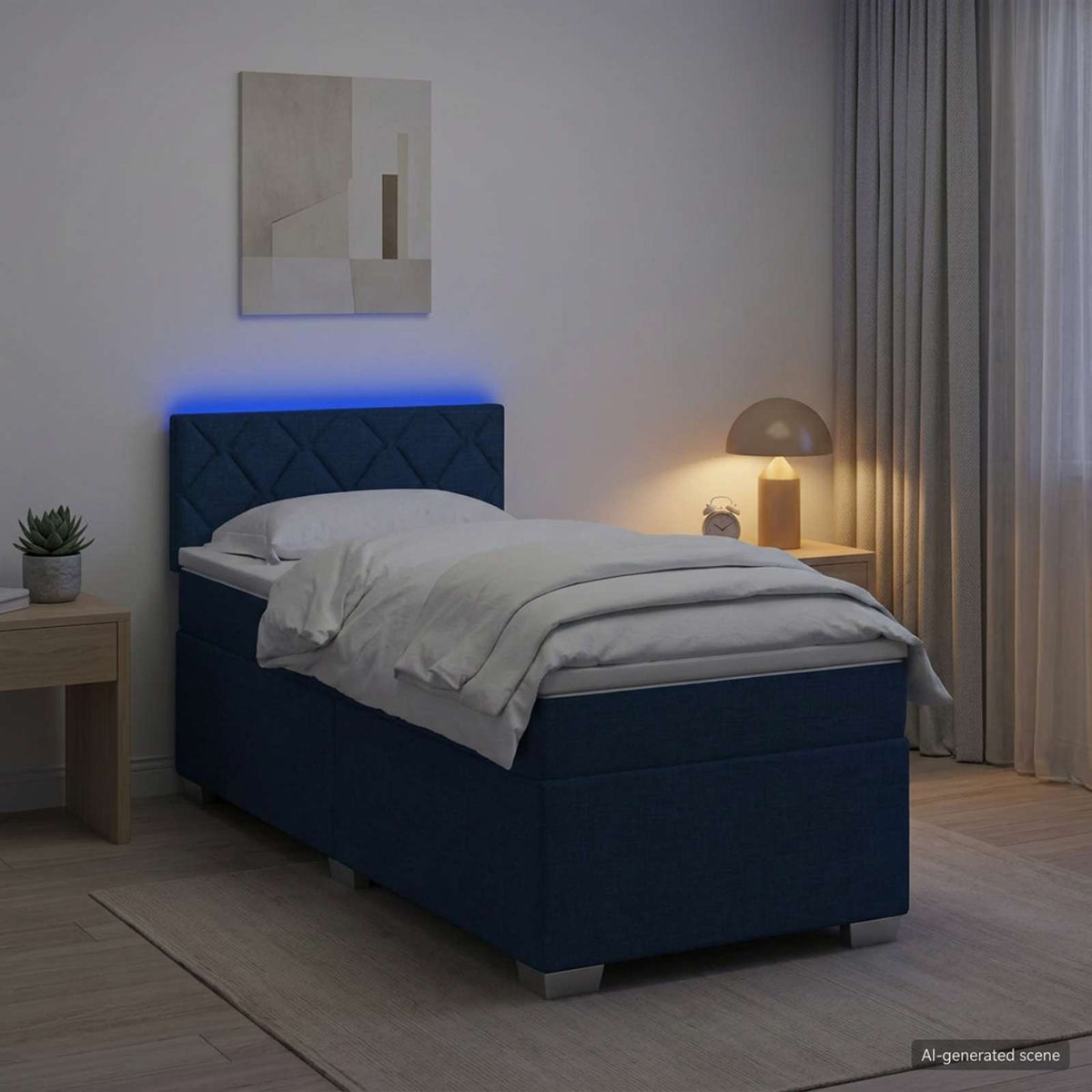 Lit de box spring avec matelas et LED Bleu 90 x 190 cm Tissu