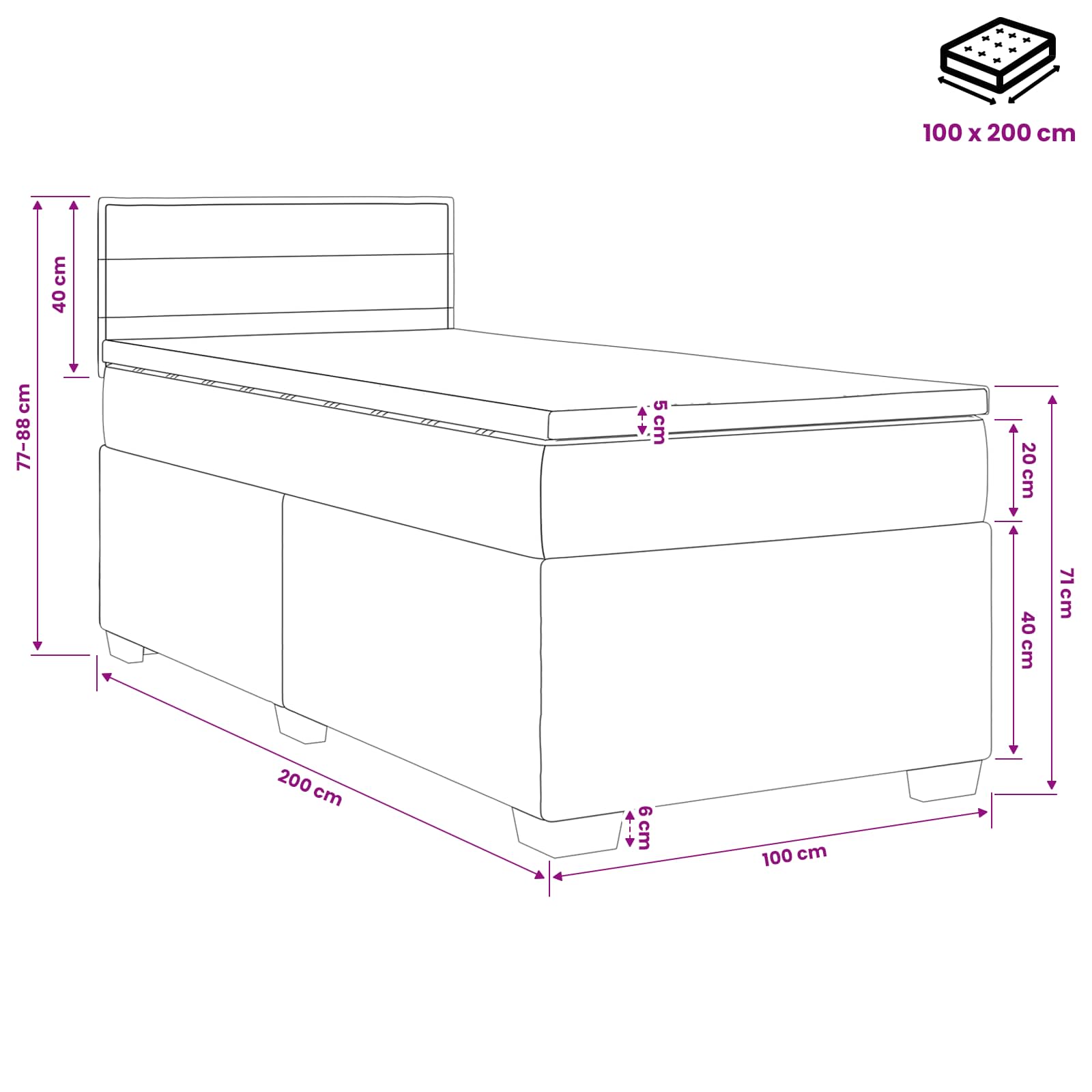 Lit de box spring avec matelas et LED Crème 100 x 200 cm Tissu - XIOS