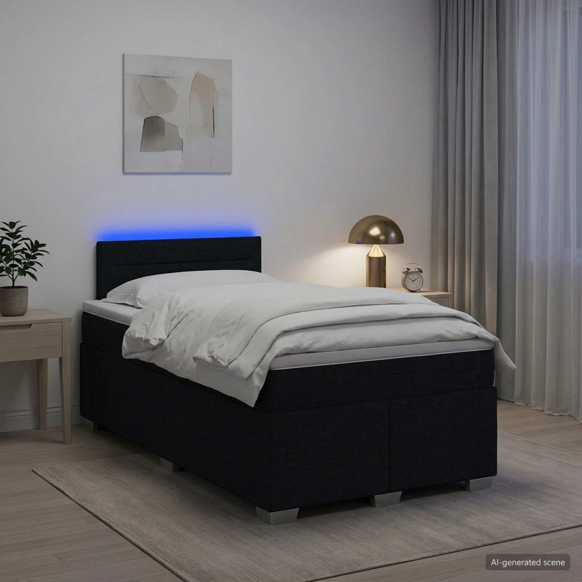 Lit de box spring avec matelas et LED Noir 120 x 200 cm Tissu