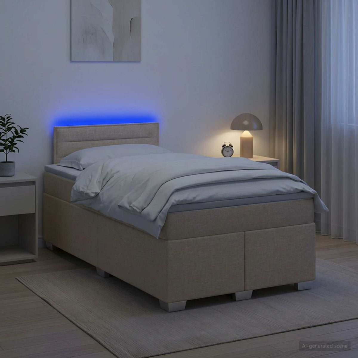 Lit de box spring avec matelas et LED Crème 120 x 200 cm Tissu