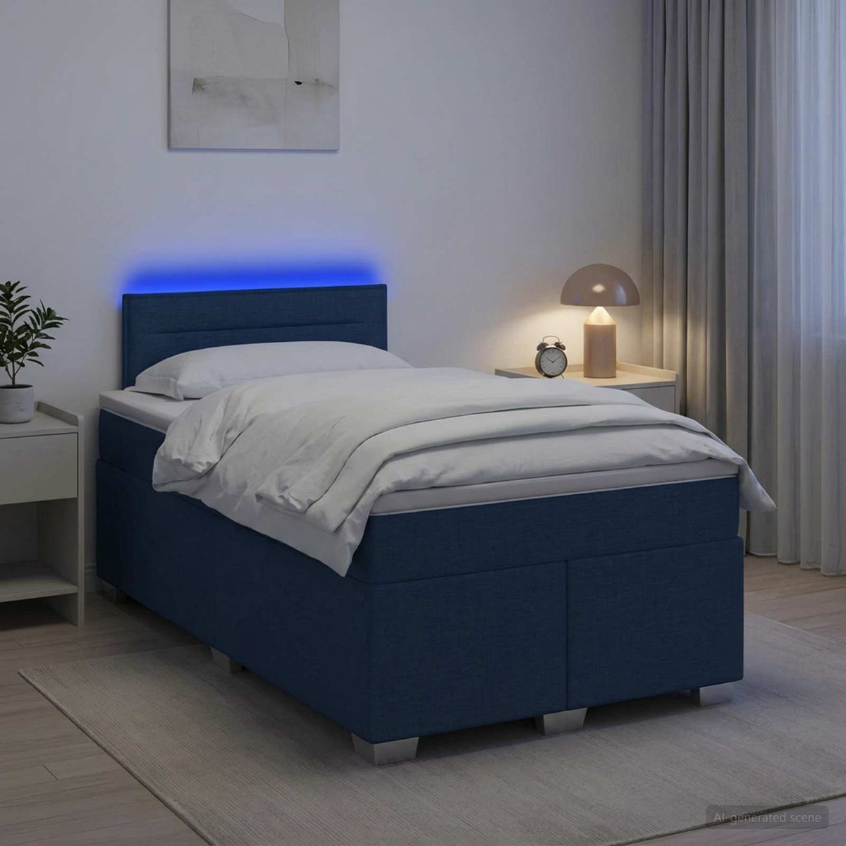 Lit de box spring avec matelas et LED Bleu 120 x 200 cm Tissu