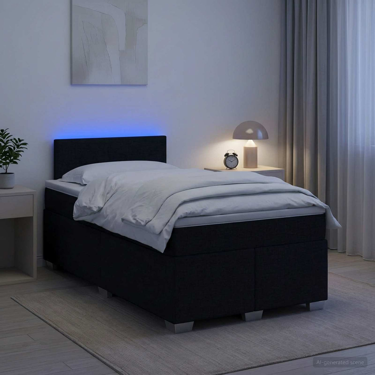Lit de box spring avec matelas et LED Noir 120 x 200 cm Tissu