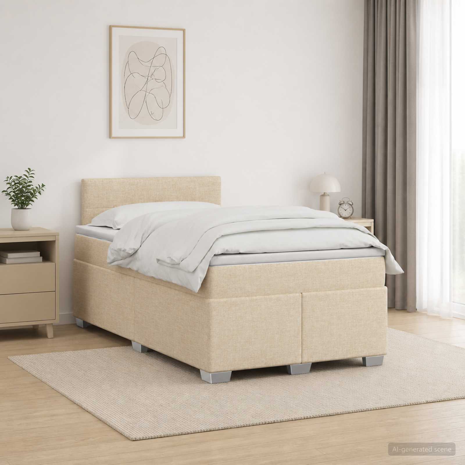 Lit de box spring avec matelas et LED Crème 120 x 200 cm Tissu