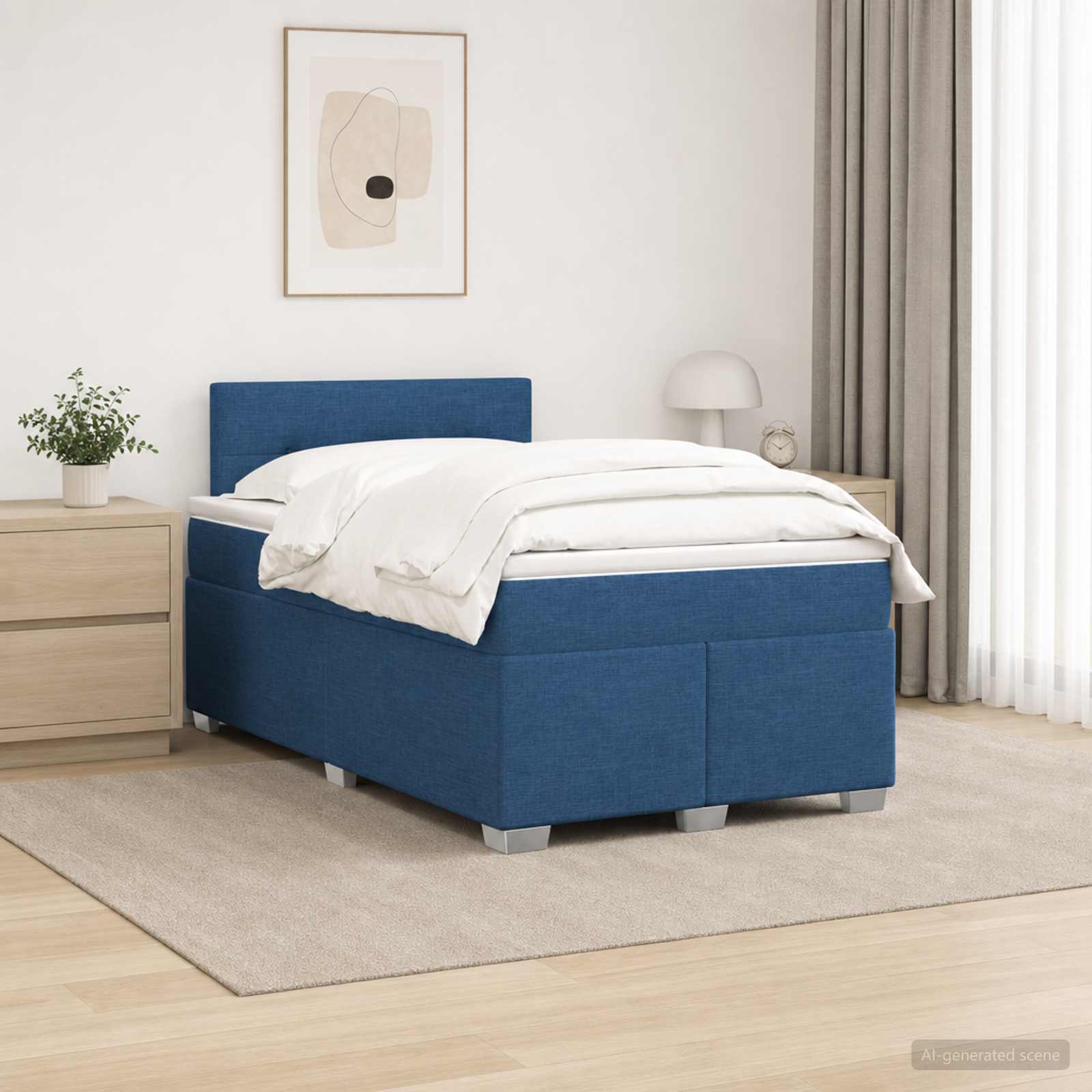 Lit de box spring avec matelas et LED Bleu 120 x 200 cm Tissu