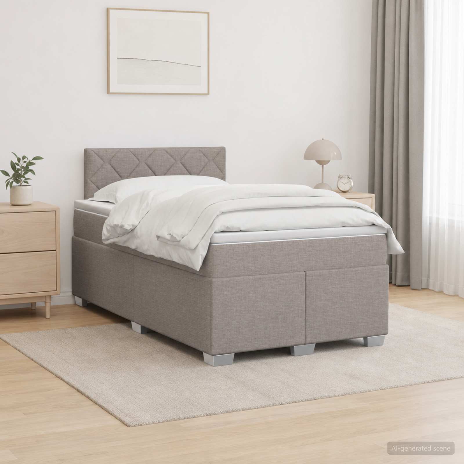 Lit de box spring avec matelas et LED Taupe 120 x 200 cm Tissu - XIOS