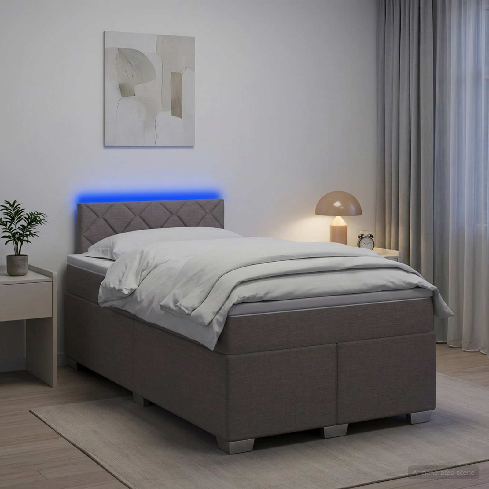 Lit de box spring avec matelas et LED Taupe 120 x 200 cm Tissu - XIOS