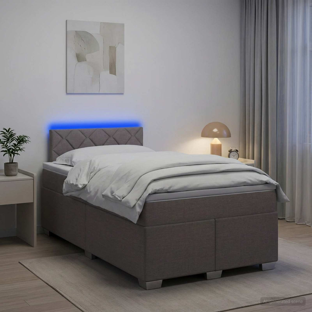 Lit de box spring avec matelas et LED Taupe 120 x 190 cm Tissu