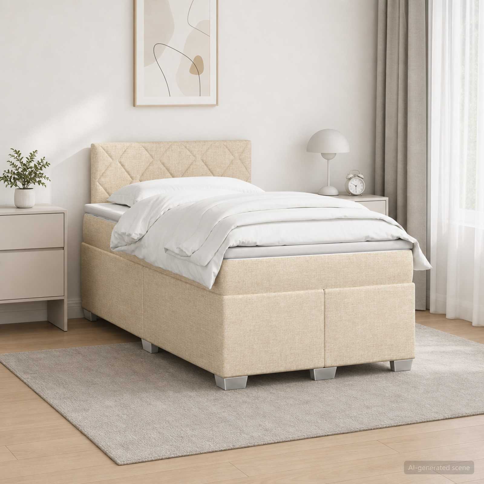 Lit de box spring avec matelas et LED Crème 120 x 190 cm Tissu