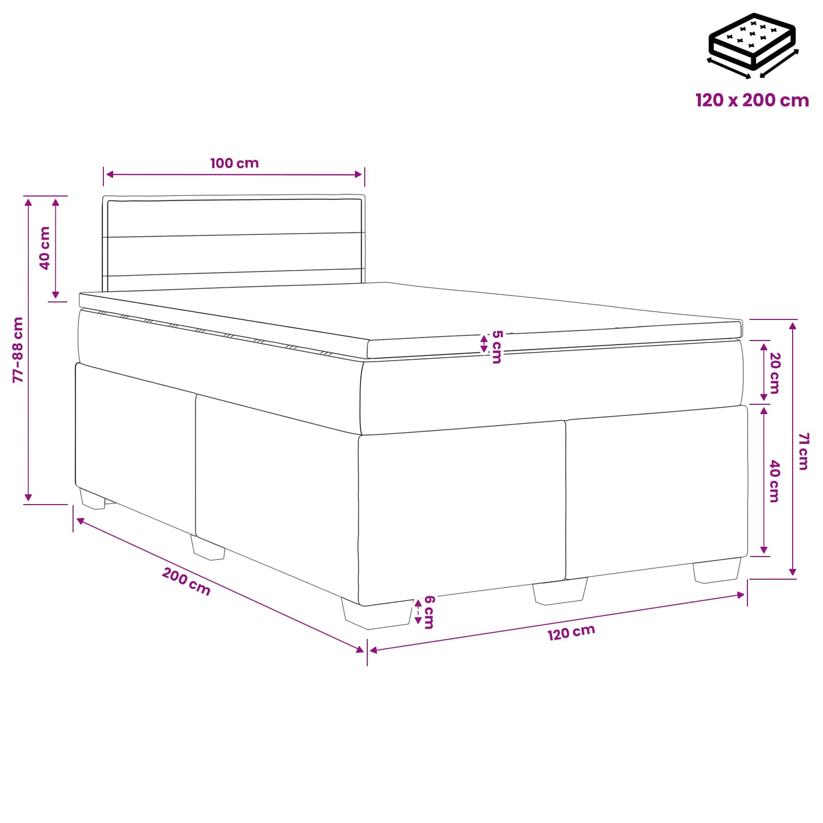 Lit de box spring avec matelas et LED Crème 120 x 200 cm Tissu - XIOS