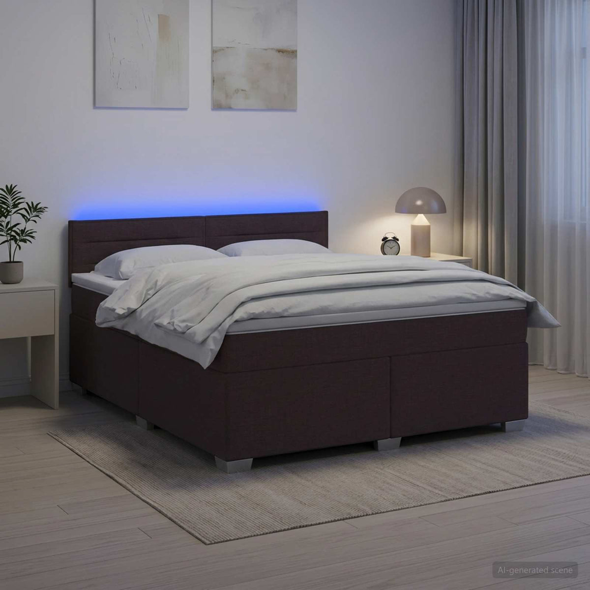 Lit de box spring avec matelas et LED Marron foncé 140 x 200 cm