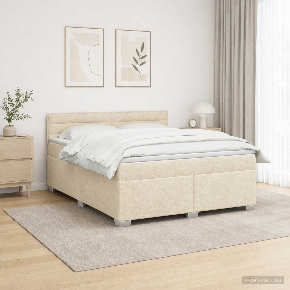 Lit de box spring avec matelas et LED Crème 140 x 200 cm Tissu