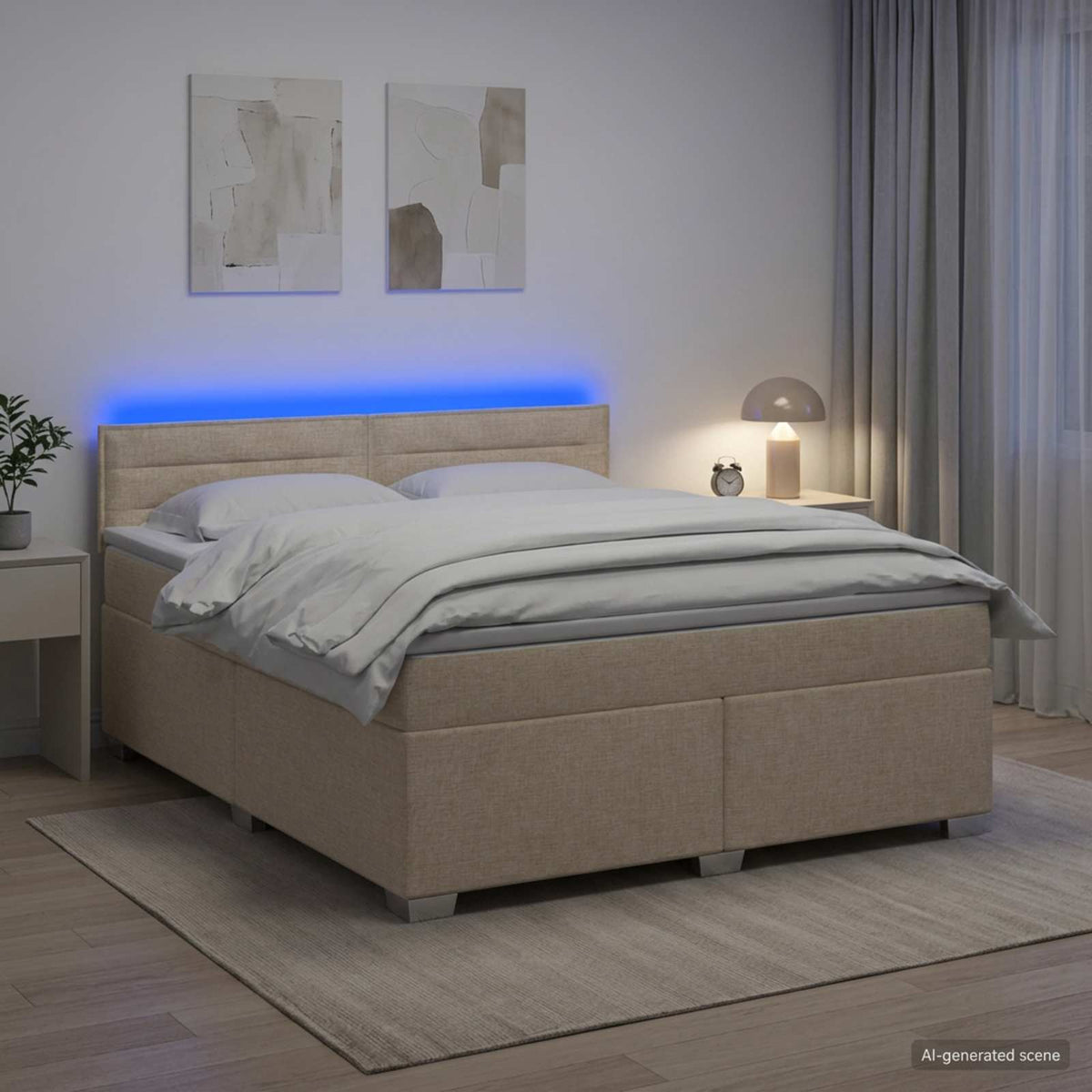 Lit de box spring avec matelas et LED Crème 140 x 190 cm Tissu