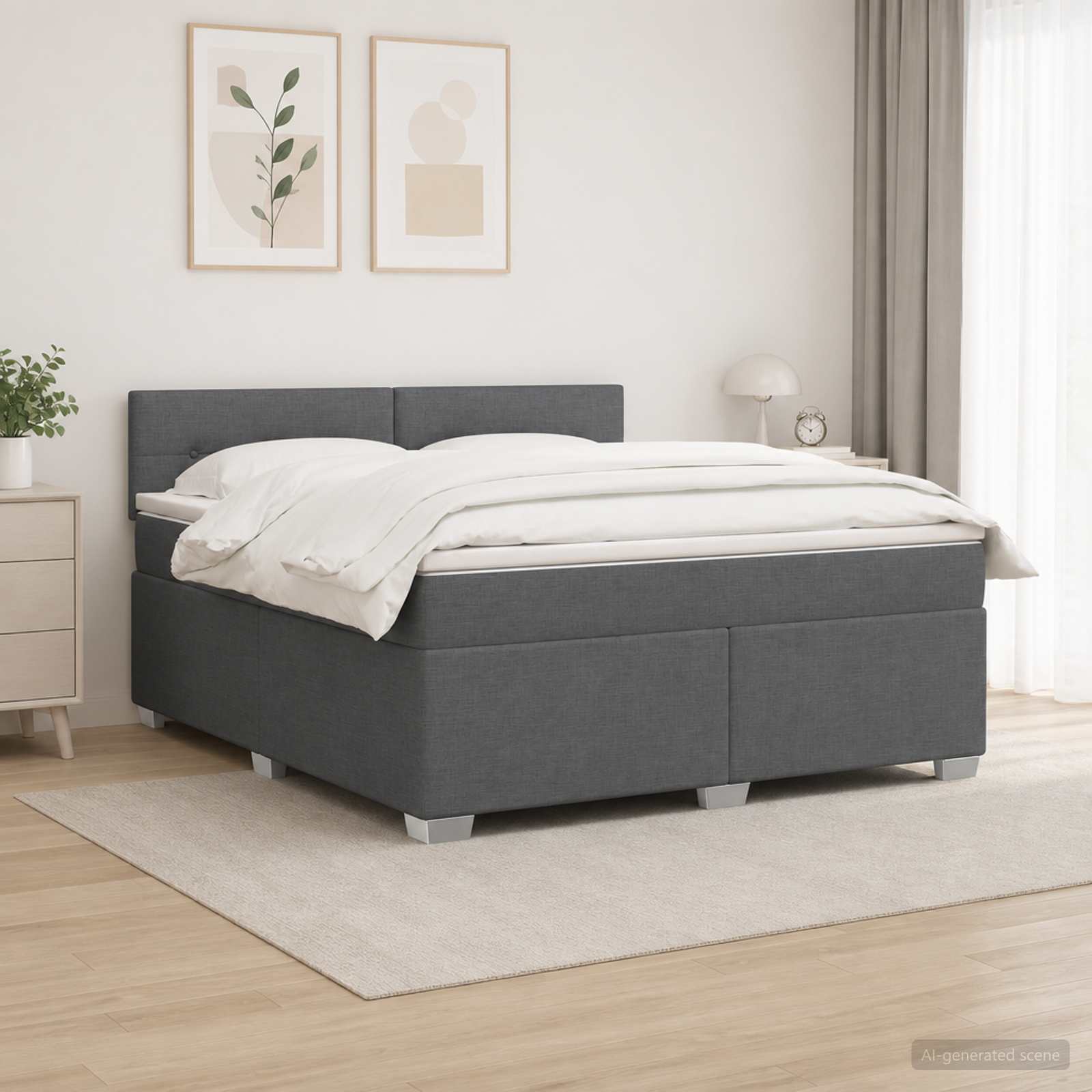 Lit de box spring avec matelas et LED Gris foncé 140 x 190 cm - XIOS