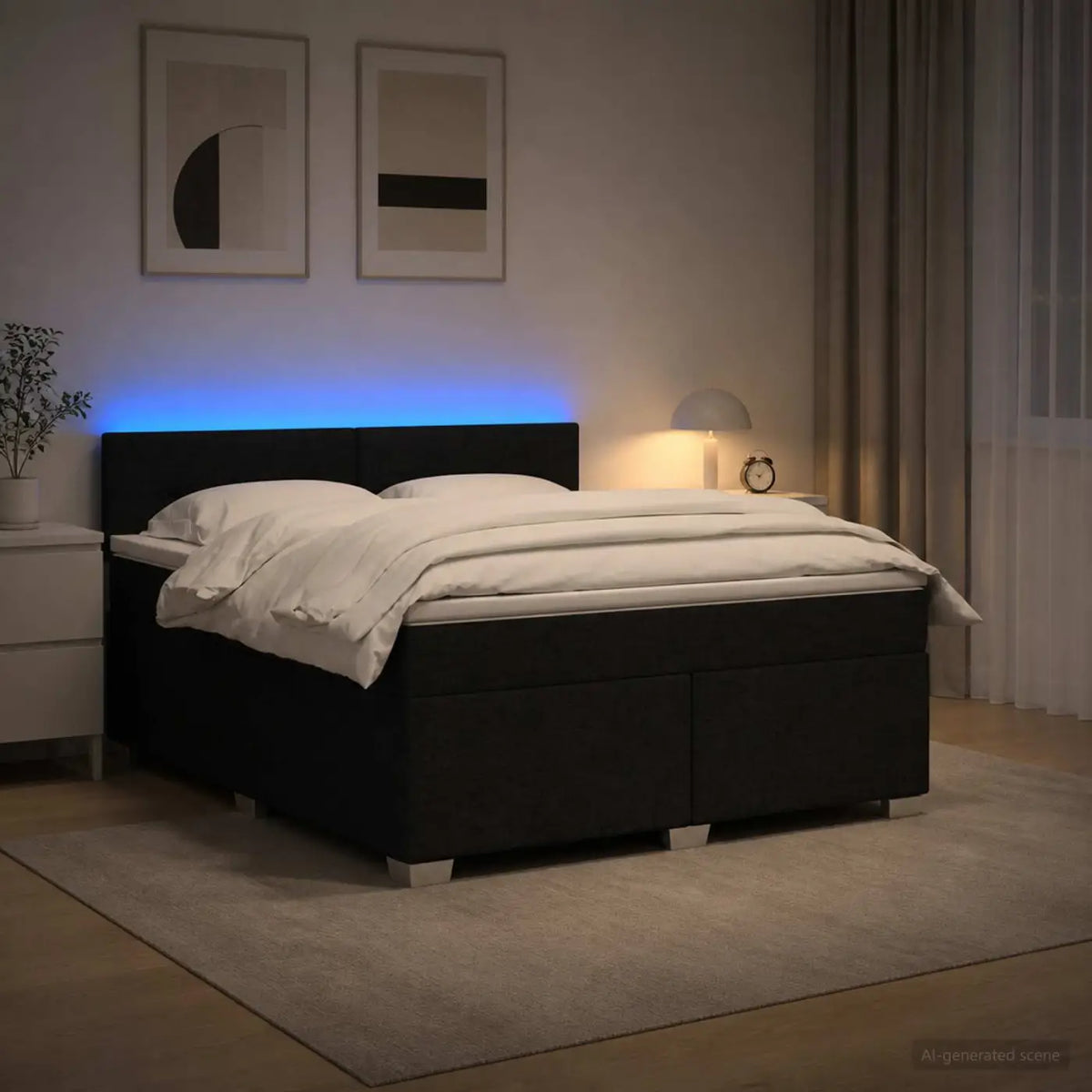 Lit de box spring avec matelas et LED Noir 160 x 200 cm Tissu - XIOS