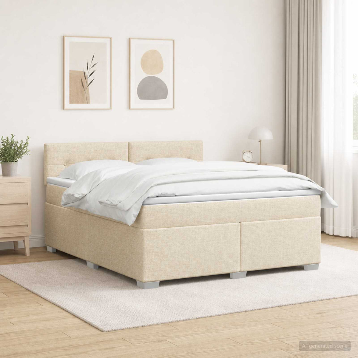 Lit de box spring avec matelas et LED Crème 140 x 190 cm Tissu