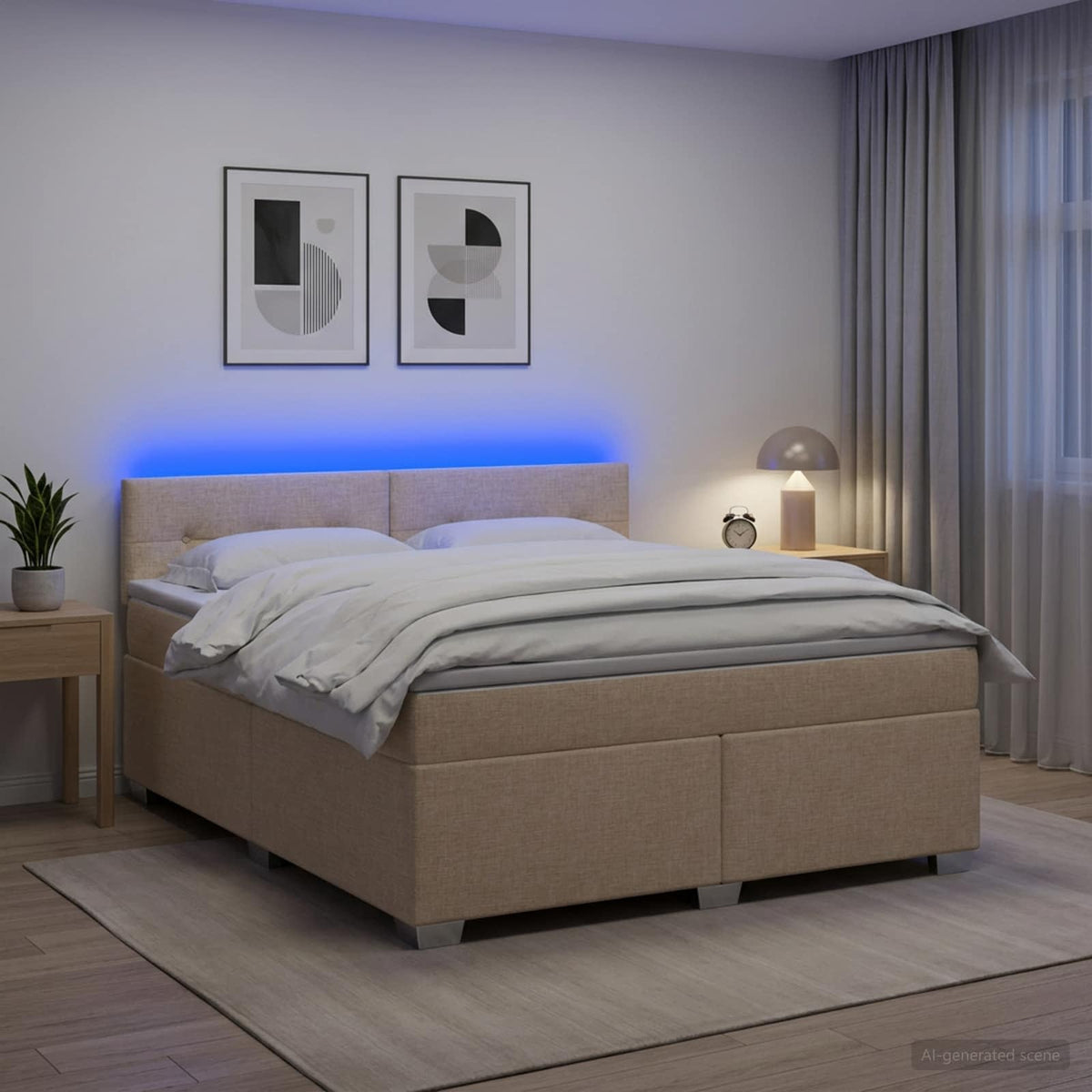 Lit de box spring avec matelas et LED Crème 140 x 200 cm Tissu