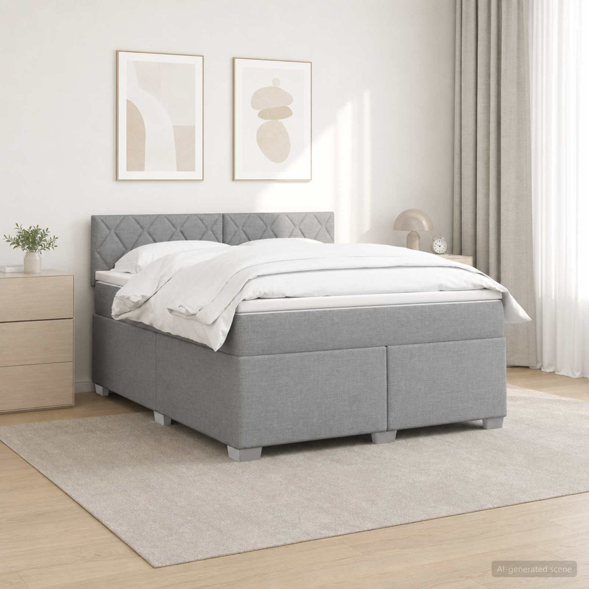 Lit de box spring avec matelas et LED Gris clair 160 x 200 cm