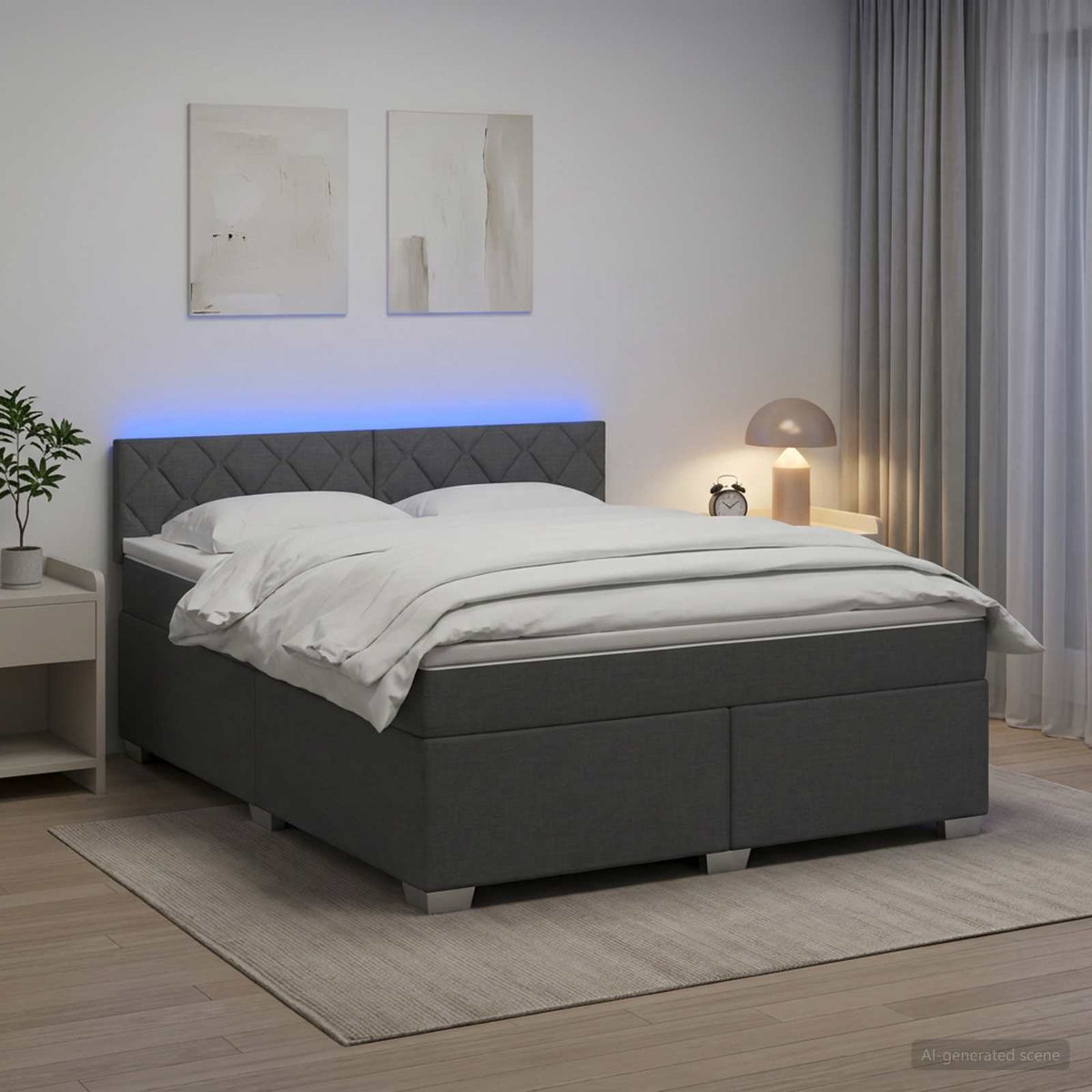 Lit de box spring avec matelas et LED Gris foncé 140 x 190 cm